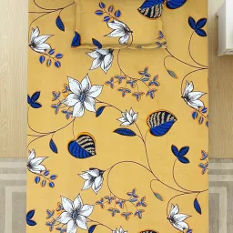 Welspun Floral Mustard Yellow Microfiber Single Bedsheet with Pillow Cover image 3