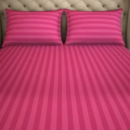 Spaces Stripes Pink Cotton Double Bedsheet with 2 Pillow Covers image 3