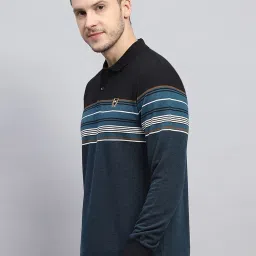 Monte Carlo Blue Regular Fit Striped Polo T-Shirt image 3