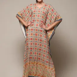 Biba Beige & Blue Printed Kaftan-image-42
