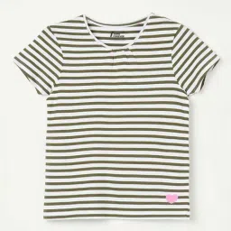 Fame Forever by Lifestyle Kids Olive & White Cotton Striped T-Shirt-picture-14