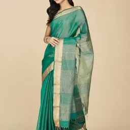 Fabindia Green Cotton Silk Printed Saree Without Blouse Piece image 3