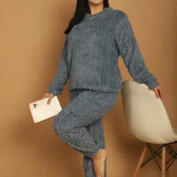 TAG 7 Blue Wool Woven Design Night Suit image 5