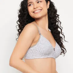 Clovia Grey Printed Full Coverage Non-Wired T-Shirt Bra image 3