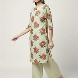 Rangmanch by Pantaloons Mint Green Floral Print Kurta Palazzo Set image 3