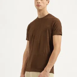 United Colors Of Benetton Brown Cotton Blend Regular Fit Self T-Shirts image 3