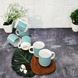 Femora Green Ceramic Handcrafted Tea Cups (0.18 L) - Set of 6 image 3