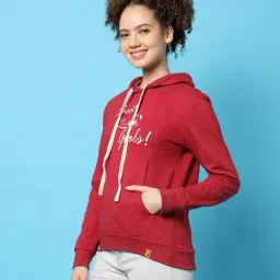 Campus Sutra Maroon Cotton Graphic Print Hoodie image 3