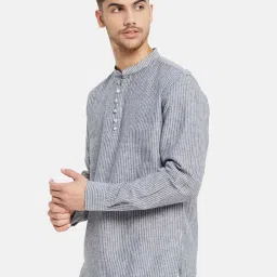 METTLE Grey Cotton Regular Fit Striped Shirt image 3