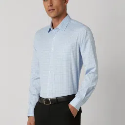 Van Heusen Blue Cotton Slim Fit Checks Shirt image 3