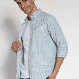 American Eagle Blue Cotton Regular Fit Striped Shirt image 3