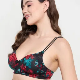 Clovia Black Regular Fit Floral Bra image 3