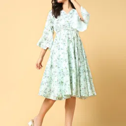showoffff SHOWOFF Green Floral Print Fit & Flare Dress image 3