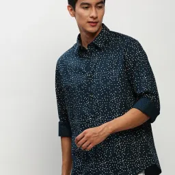 showoffff SHOWOFF Teal Slim Fit Printed Shirt image 3