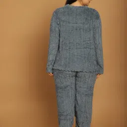 TAG 7 Blue Wool Woven Design Night Suit image 2