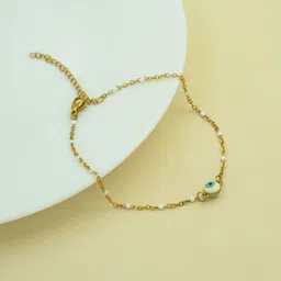 ARTKLIM Stainless Steel Gold-Plated Evil Eye Beaded Anklet-image-15