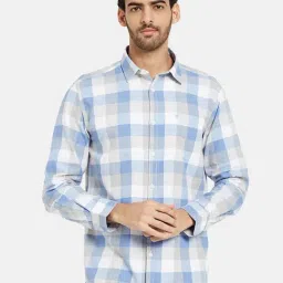 Mettle Blue Cotton Regular Fit Checks Shirt-image-19
