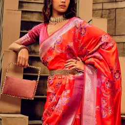 Saree Mall Red Woven Sarees With Unstitched Blouse image 3