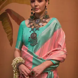 Saree Mall Pink Woven Sarees With Unstitched Blouse image 3
