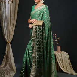 Saree Mall Green Woven Sarees With Unstitched Blouse image 3