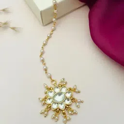 Abdesigns Gold-Tone Plated Pachi Kundan Studded Maang Tikka Headpiece-image-94