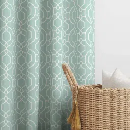 Haus & Kinder Aqua Cotton Angles Window Curtains With Eyelet Rings - Set of 2 image 3