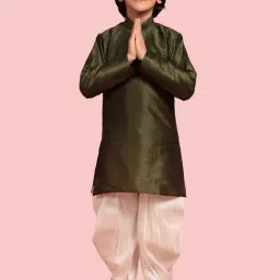 AJ Dezines Kids Olive Green & White Regular Fit Full Sleeves Kurta Set-picture-24