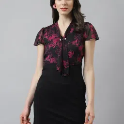 Latin Quarters Black Floral Print A Line Dress-image-4