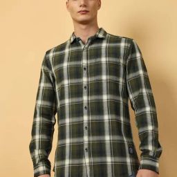 Wrangler Olive Cotton Regular Fit Checks Shirt-picture-29