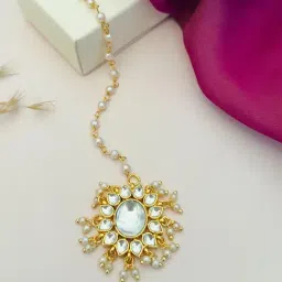 Abdesigns Gold-Tone Plated Pachi Kundan Studded Maang Tikka Headpiece image 1