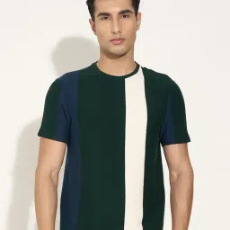 People By Pantaloons Antique Green Slim Fit Striped T-Shirt-picture-48