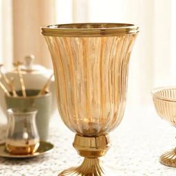 Pure Home and Living Gold Glass Hurricane Candle Holder With Short Stand-picture-21