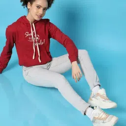 Campus Sutra Maroon Cotton Graphic Print Hoodie image 4