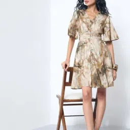 Akkriti By Pantaloons Seal Brown Regular Fit Printed Dress image 4