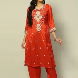 Rangriti Rust Embroidered Straight Kurta image 4