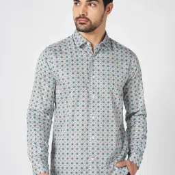 Peregrine By Pantaloons Blue Cotton Slim Fit Printed Shirt-image-12