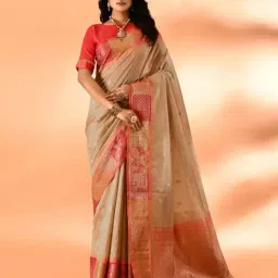 Elora Beige Woven Saree With Unstitched Blouse-picture-48