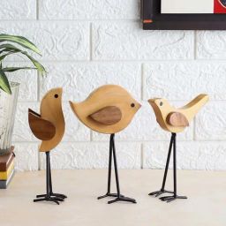 VarEesha Beige Beech & Sheesham Wood Hand Crafted Birds Family - Set of 3-picture-33