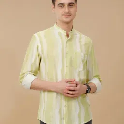 CAVALLO by Linen Club Green Linen Blend Slim fit Print casual shirts-image-61