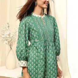 Biba Green Cotton Printed Kurti image 3