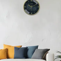 Random Yellow & Blue Printed Analogue Sweep Silent Stylish Round Wall Clock image 2