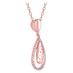 GIVA 925 Sterling Silver Rose Gold Intricate Teardrop Pendant With Link Chain For Women image 4