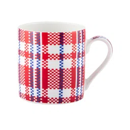 SONAKI White & Red 4-Pieces Checked Bone China Cups Set image 4