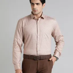JadeBlue Beige Cotton Regular Fit Geometric Print Shirt-image-2