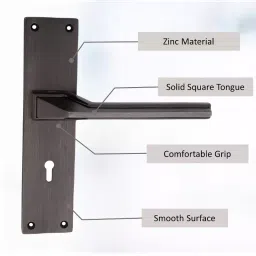 Atom MH-O54-KY-BLK 203.2 mm (8 Inch) Zinc Black Matt Finish Mortise Door Handle Set with Lock Body image 3