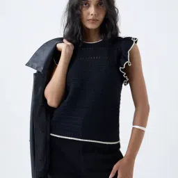 LOV by Westside Black Knitted Cotton Top-image-63