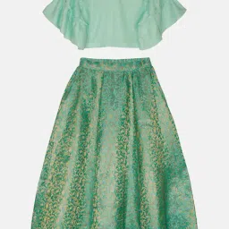 Kiddopanti Kids Mint Green Solid Lehenga with Choli-picture-16
