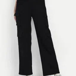 Broadstar Black Denim Relaxed Fit High Rise Cargo Jeans-picture-11