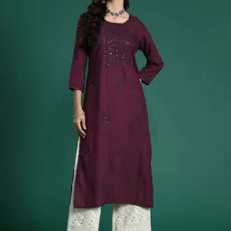 Indo Era Purple Embroidered Straight Kurta-image-26