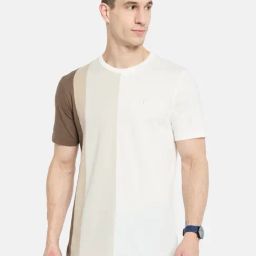Octave White & Brown Cotton Regular Fit Colour Block T-Shirt-picture-47